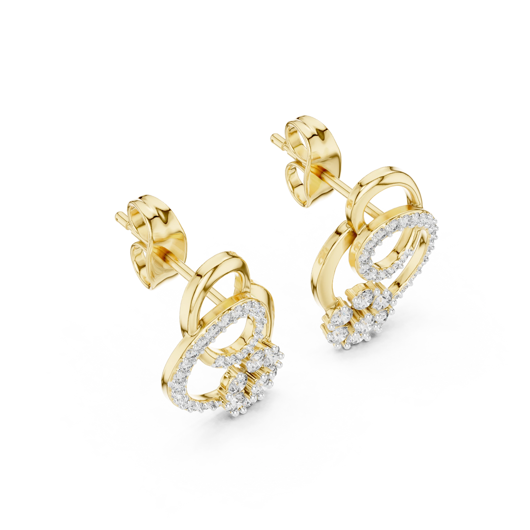 Interlocking Circles Moissanite Cluster Stud Earrings in yellow 925 sterling silver, view 2