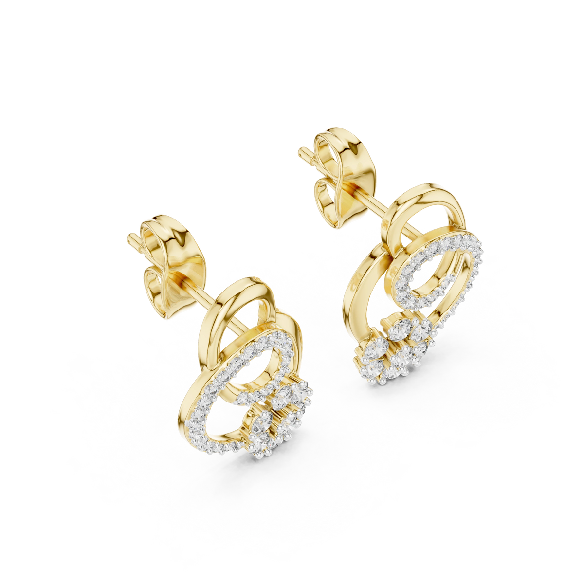Interlocking Circles Moissanite Cluster Stud Earrings in yellow 925 sterling silver, view 2