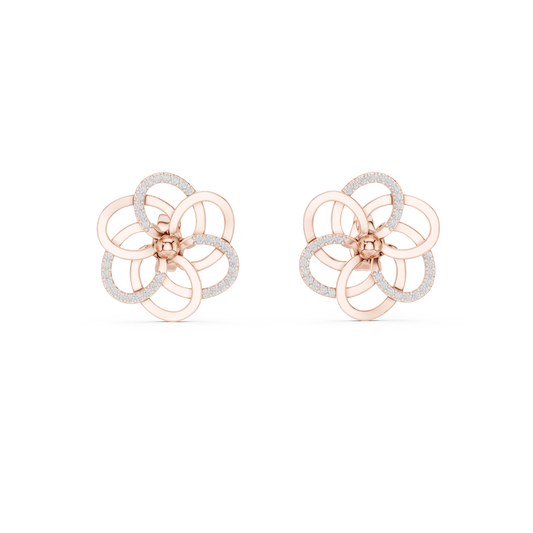 Open Five Loop Flower Moissanite Stud Earrings in rose 925 sterling silver, view 4