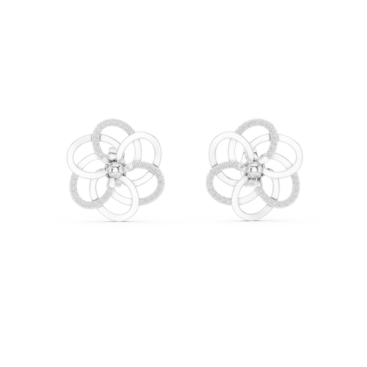Open Five Loop Flower Moissanite Stud Earrings in white 925 sterling silver, view 4