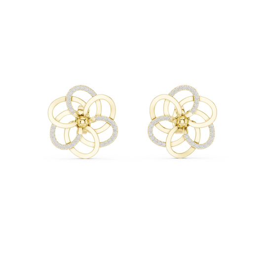 Open Five Loop Flower Moissanite Stud Earrings in yellow 925 sterling silver, view 4
