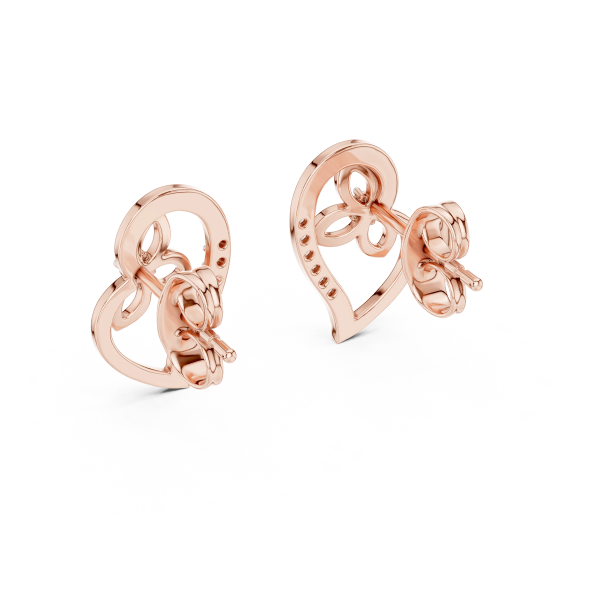 Open Heart and Flower Moissanite Stud Earrings in rose 925 sterling silver, view 3