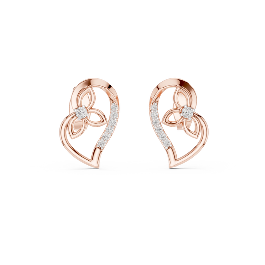 Open Heart and Flower Moissanite Stud Earrings in rose 925 sterling silver, view 4