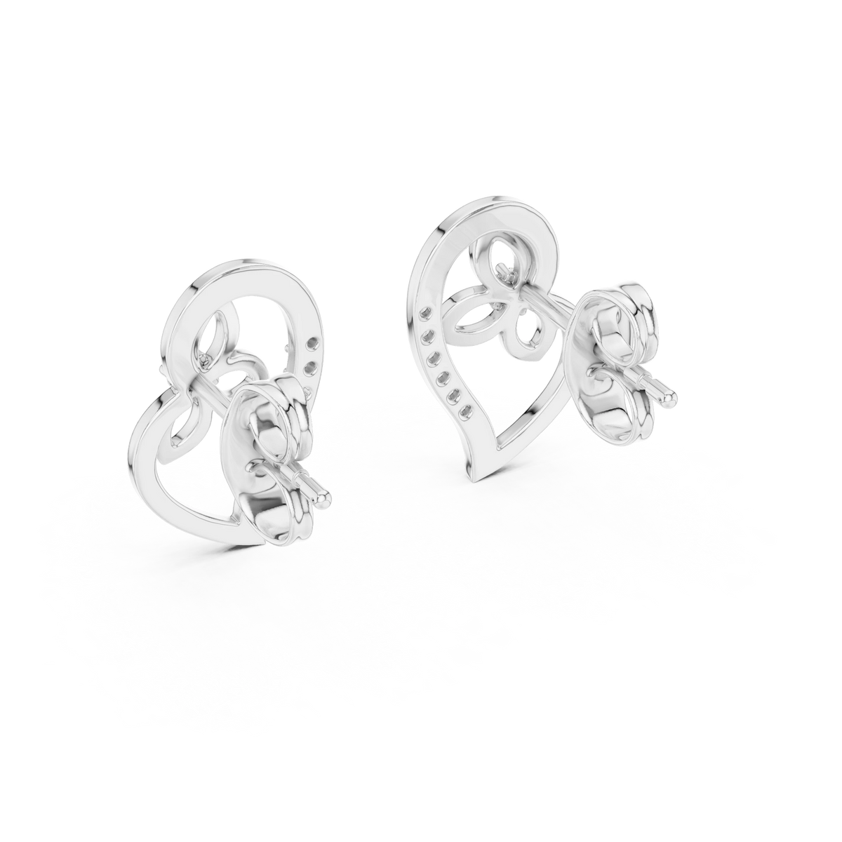Open Heart and Flower Moissanite Stud Earrings in white 925 sterling silver, view 3