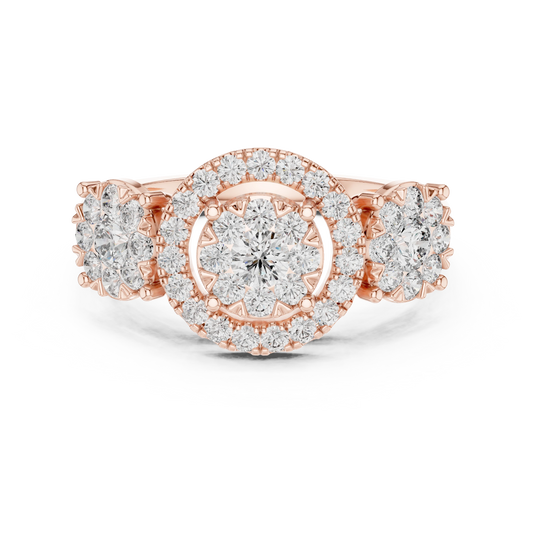 Three Cluster Halo Moissanite Ring in rose 925 sterling silver, view 4