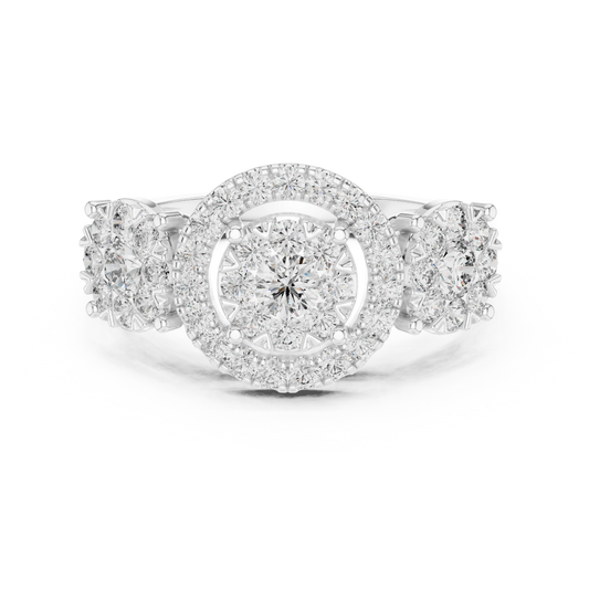 Three Cluster Halo Moissanite Ring in white 925 sterling silver, view 4