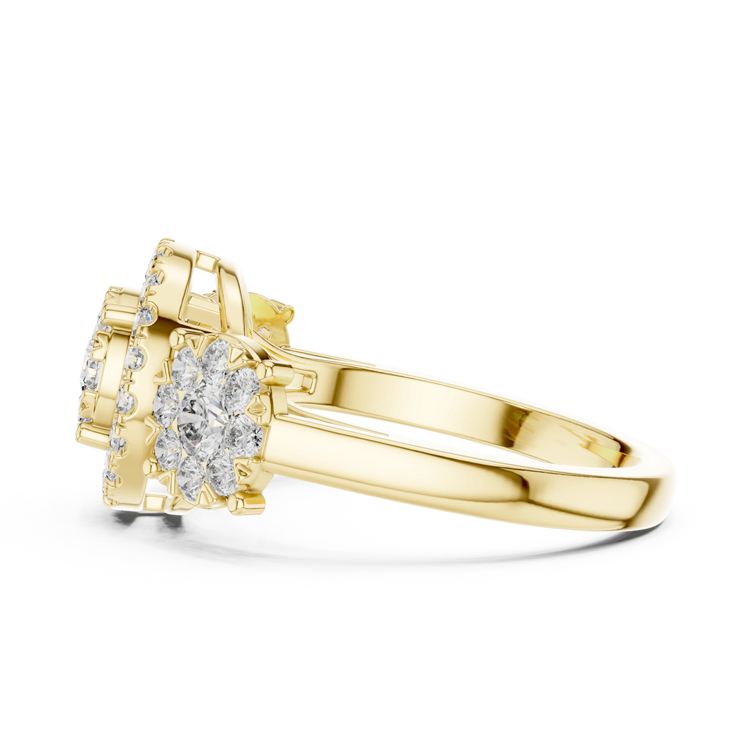 Three Cluster Halo Moissanite Ring in yellow 925 sterling silver, view 3