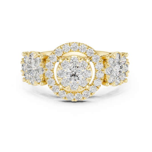 Three Cluster Halo Moissanite Ring in yellow 925 sterling silver, view 4