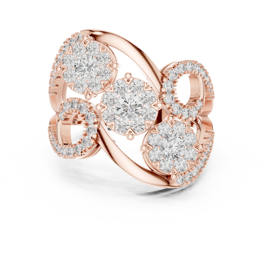 Bypass Three Cluster Swirl Moissanite Ring in rose 925 sterling silver, view 4