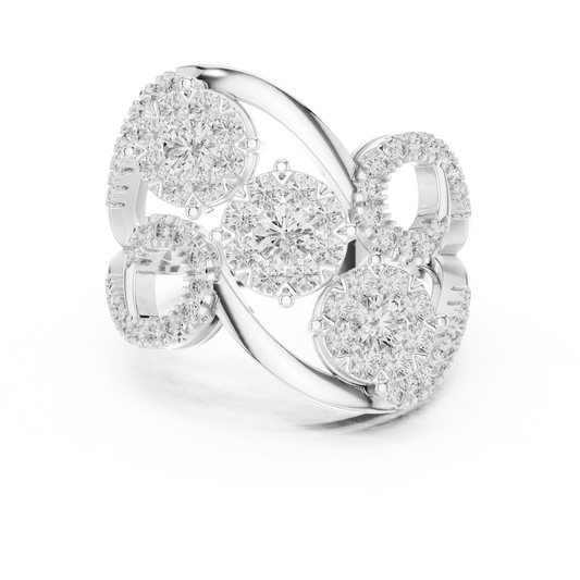 Bypass Three Cluster Swirl Moissanite Ring in white 925 sterling silver, view 4
