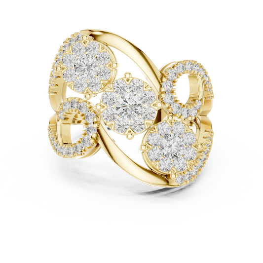 Bypass Three Cluster Swirl Moissanite Ring in yellow 925 sterling silver, view 4