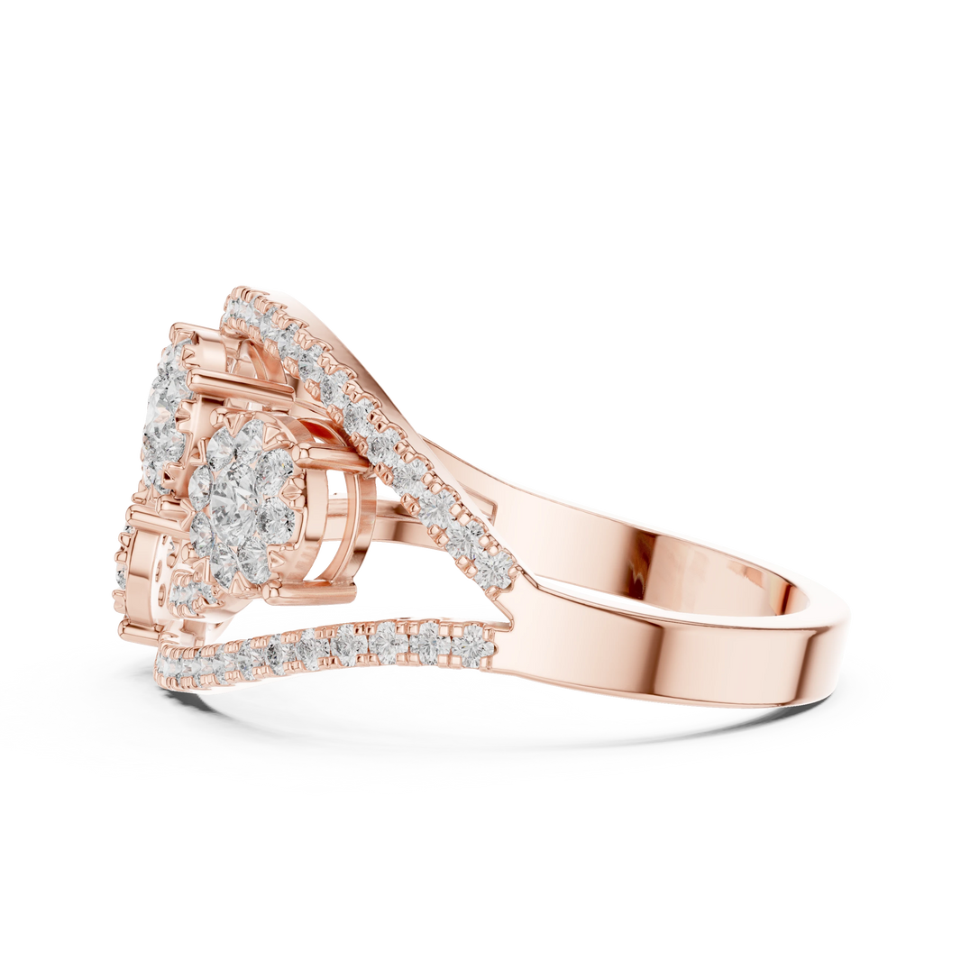 Bypass Three Cluster Pavé Moissanite Ring in rose 925 sterling silver, view 3