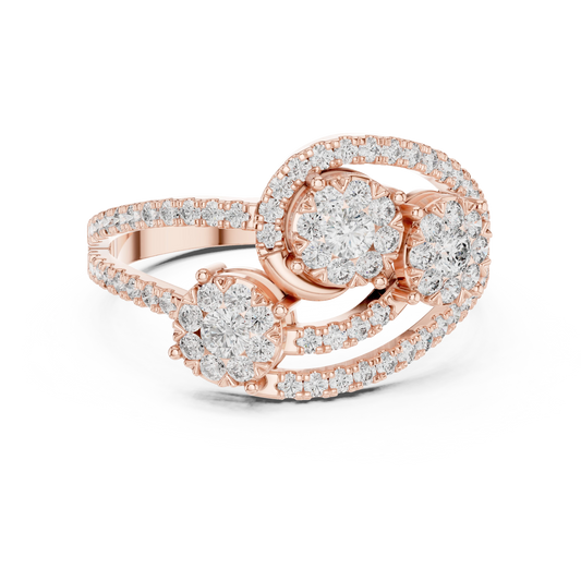 Bypass Three Cluster Pavé Moissanite Ring in rose 925 sterling silver, view 4