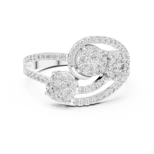 Bypass Three Cluster Pavé Moissanite Ring in white 925 sterling silver, view 4