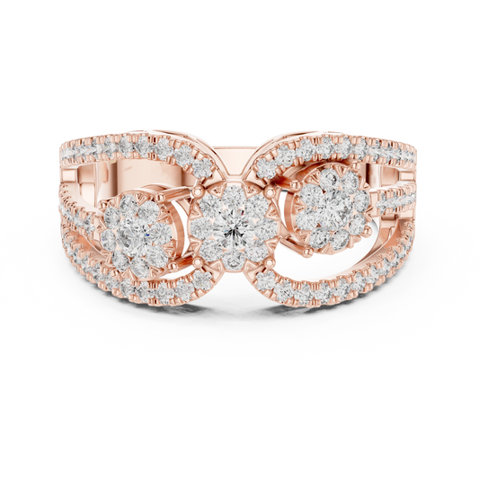 Openwork Three Cluster Pavé Moissanite Ring in rose 925 sterling silver, view 4