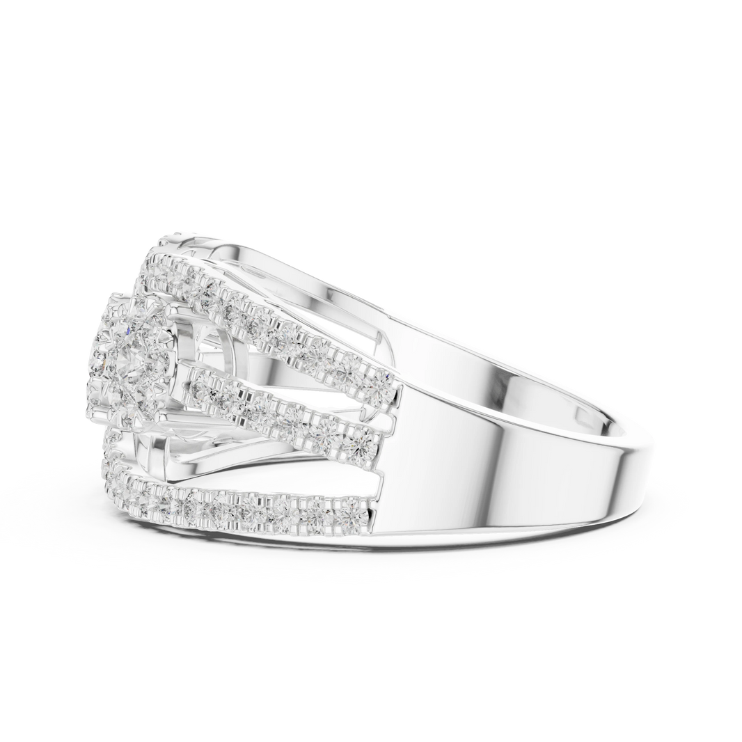 Openwork Three Cluster Pavé Moissanite Ring in white 925 sterling silver, view 3