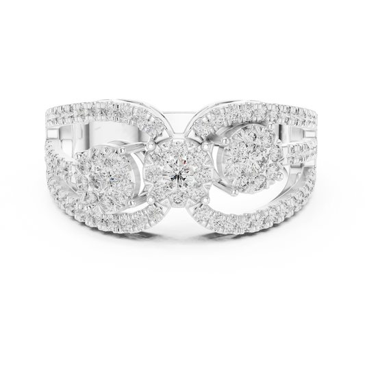 Openwork Three Cluster Pavé Moissanite Ring in white 925 sterling silver, view 4