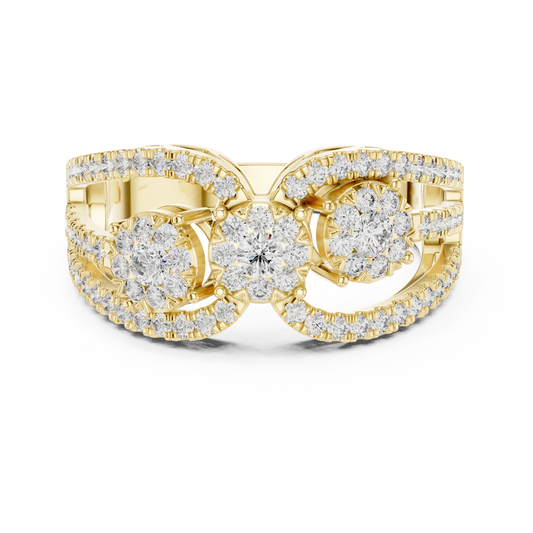 Openwork Three Cluster Pavé Moissanite Ring in yellow 925 sterling silver, view 4