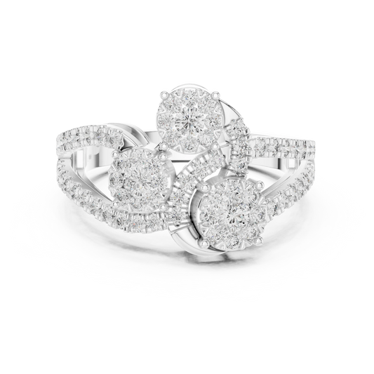 Diagonal Three Cluster Split Shank Moissanite Ring in white 925 sterling silver, view 4