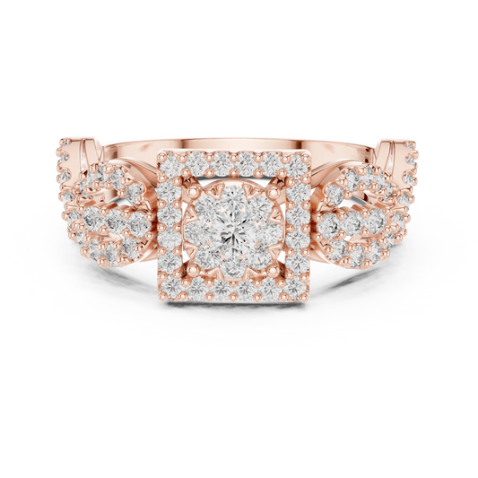 Square Halo Cluster Infinity Twist Moissanite Ring in rose 925 sterling silver, view 4