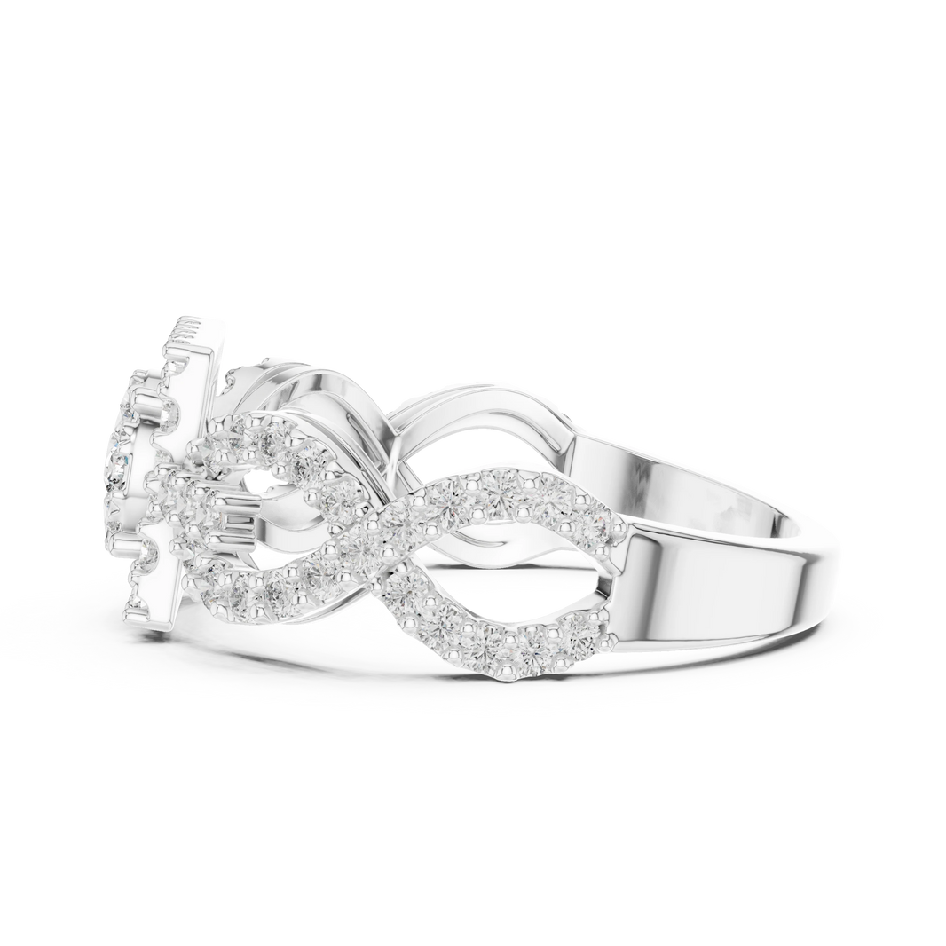 Square Halo Cluster Infinity Twist Moissanite Ring in white 925 sterling silver, view 3