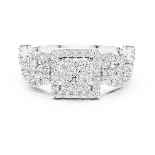 Square Halo Cluster Infinity Twist Moissanite Ring in white 925 sterling silver, view 4