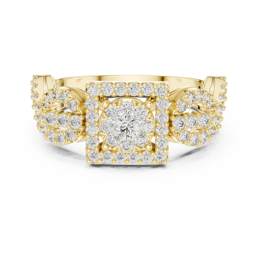 Square Halo Cluster Infinity Twist Moissanite Ring in yellow 925 sterling silver, view 4
