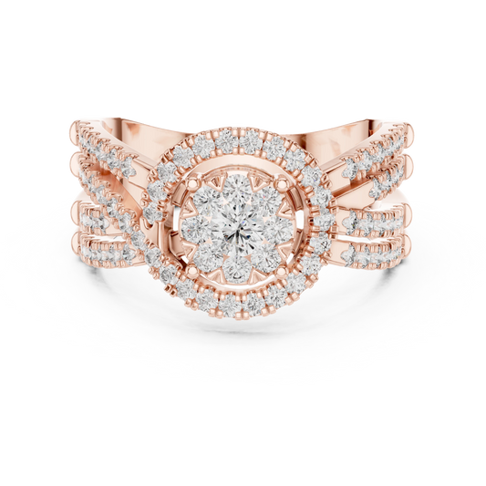 Cluster Halo Wide Crossover Moissanite Ring in rose 925 sterling silver, view 4