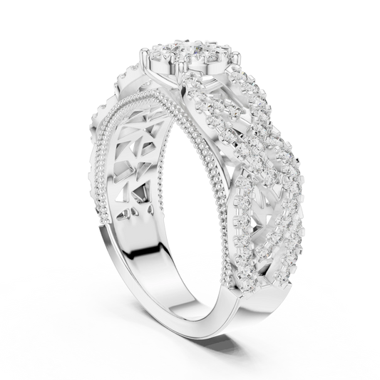 Wide Openwork Lattice Cluster Moissanite Ring in white 925 sterling silver, view 1