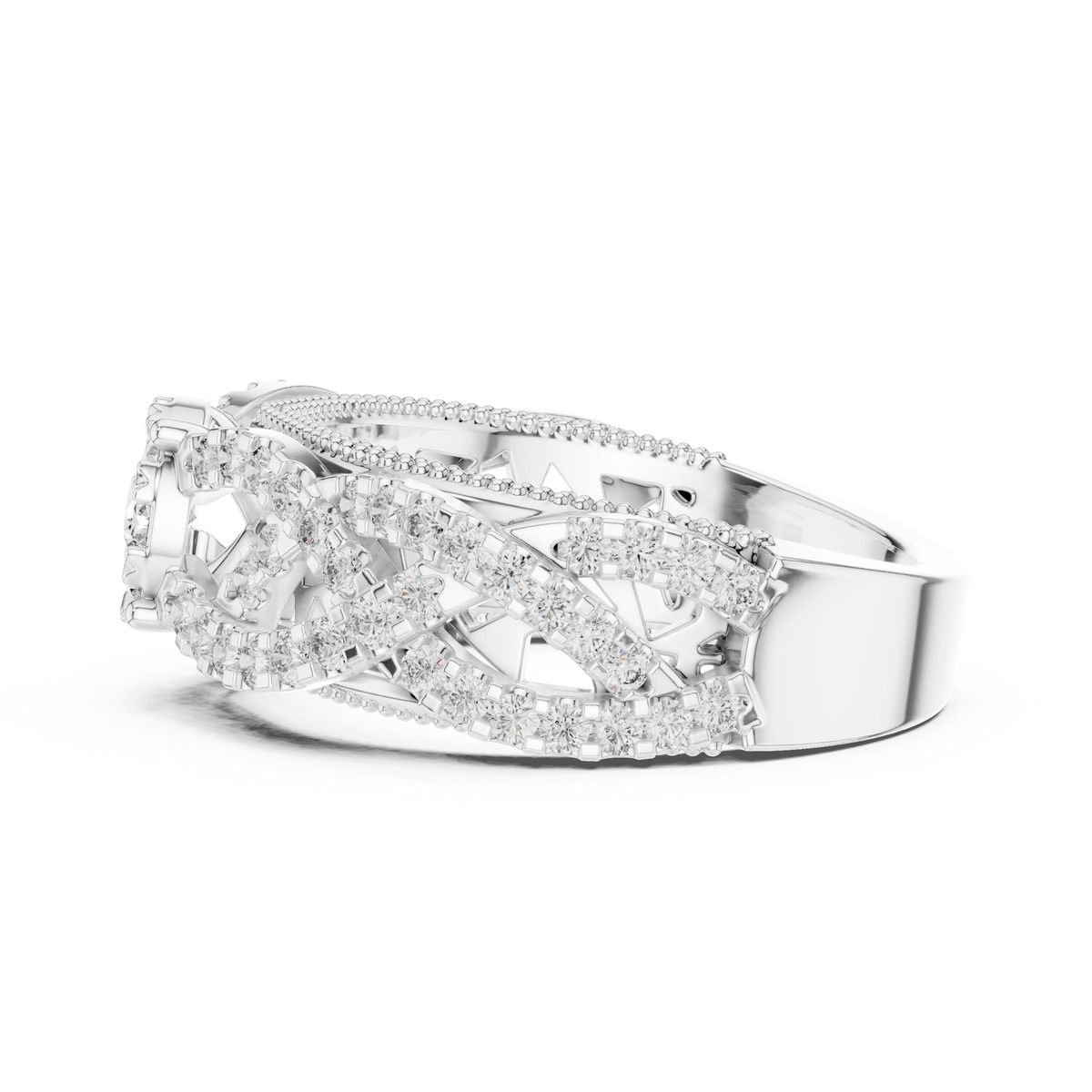 Wide Openwork Lattice Cluster Moissanite Ring in white 925 sterling silver, view 3