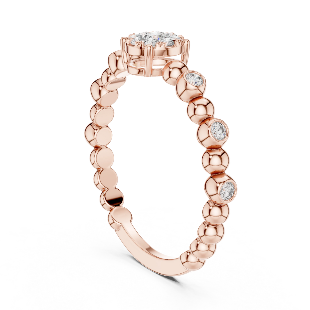 Beaded Band Petite Cluster Moissanite Ring in rose 925 sterling silver, view 1