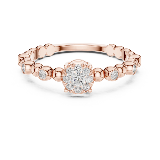 Beaded Band Petite Cluster Moissanite Ring in rose 925 sterling silver, view 4