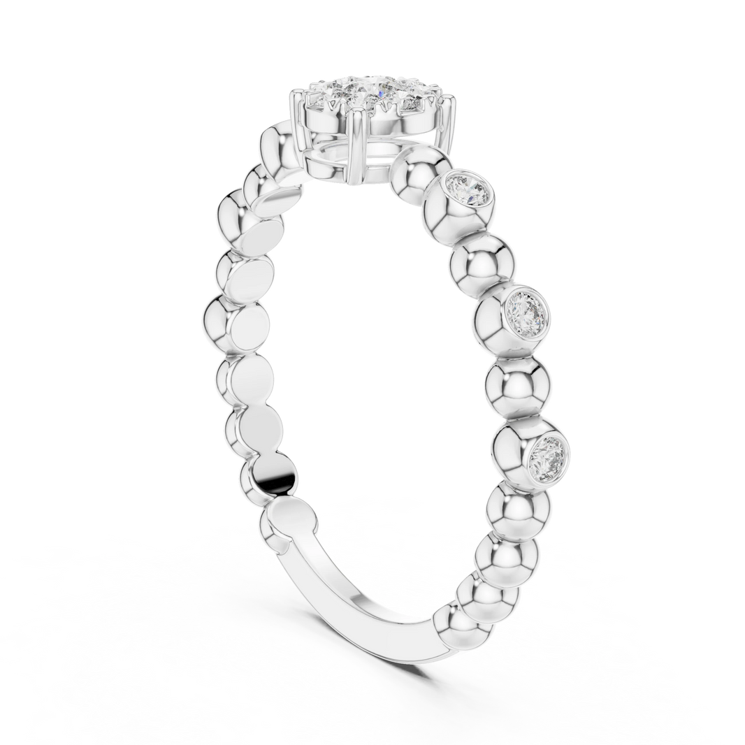 Beaded Band Petite Cluster Moissanite Ring in white 925 sterling silver, view 1