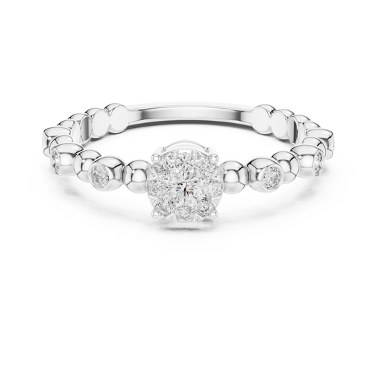 Beaded Band Petite Cluster Moissanite Ring in white 925 sterling silver, view 4