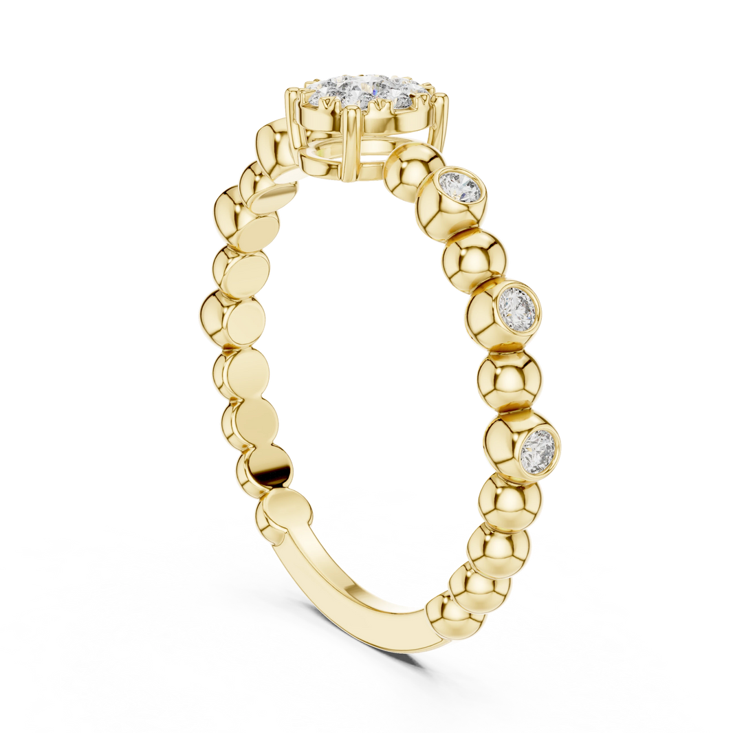 Beaded Band Petite Cluster Moissanite Ring in yellow 925 sterling silver, view 1