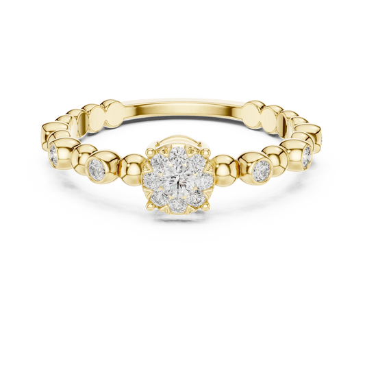 Beaded Band Petite Cluster Moissanite Ring in yellow 925 sterling silver, view 4