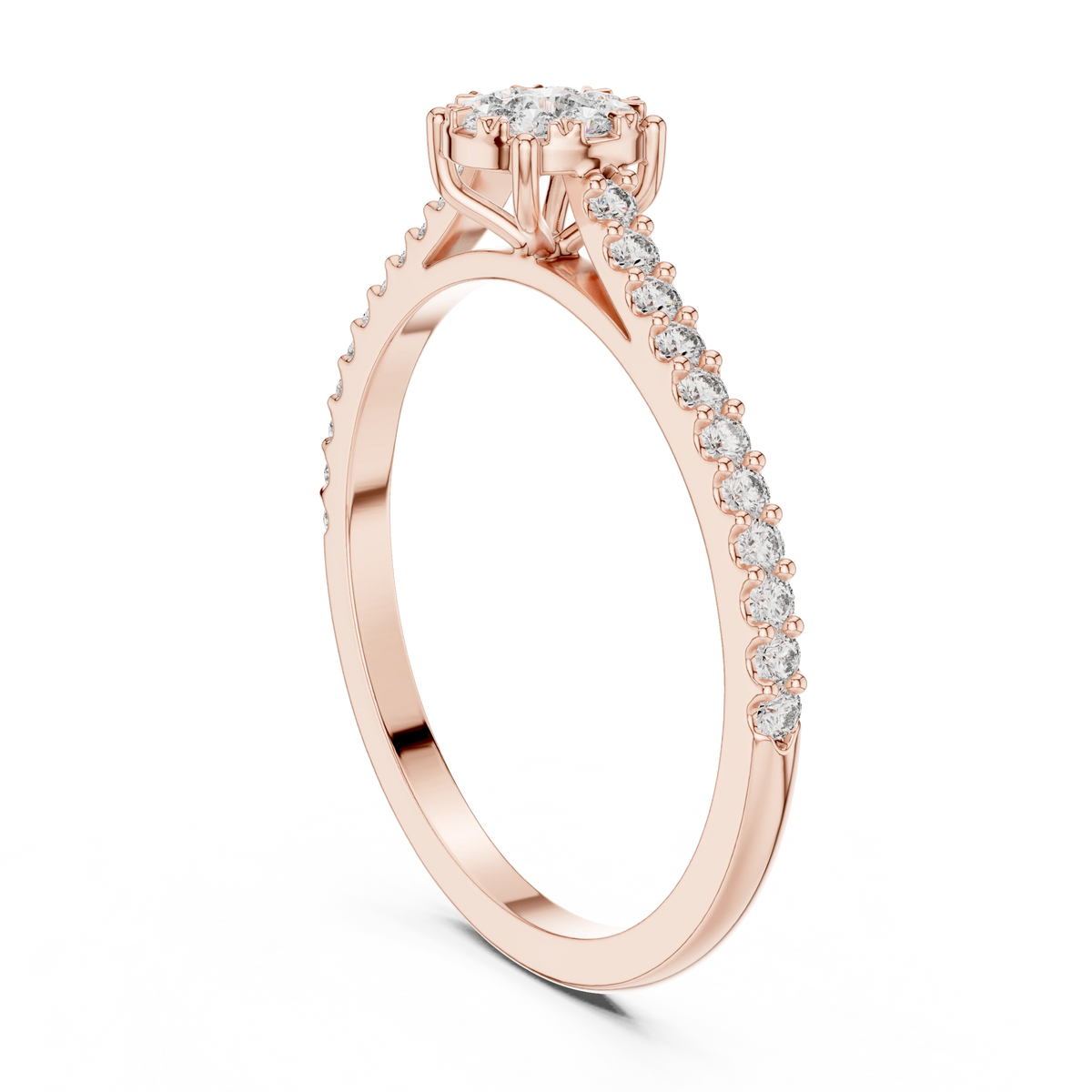 Petite Cluster Pavé Moissanite Ring in rose 925 sterling silver, view 1