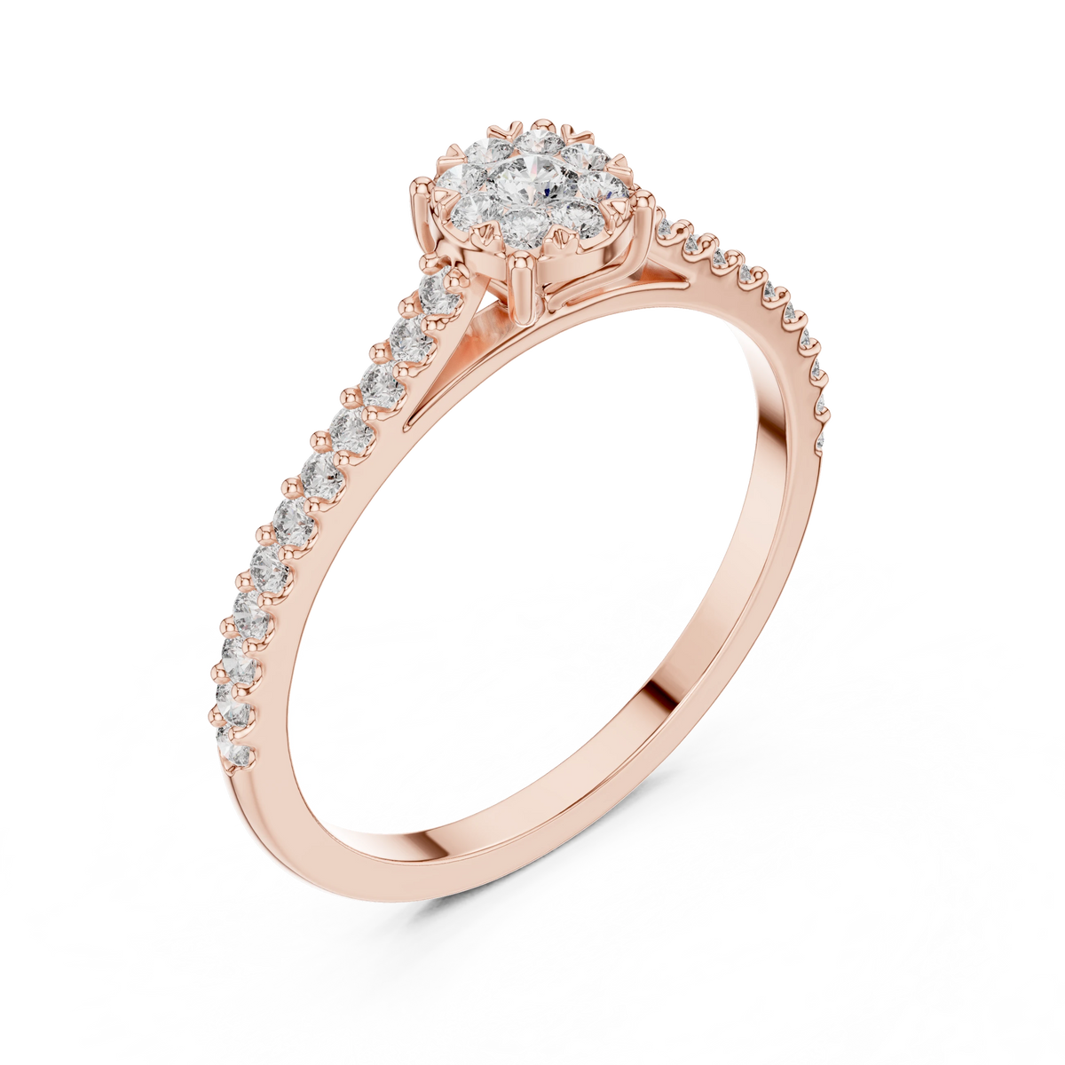Petite Cluster Pavé Moissanite Ring in rose 925 sterling silver, view 2