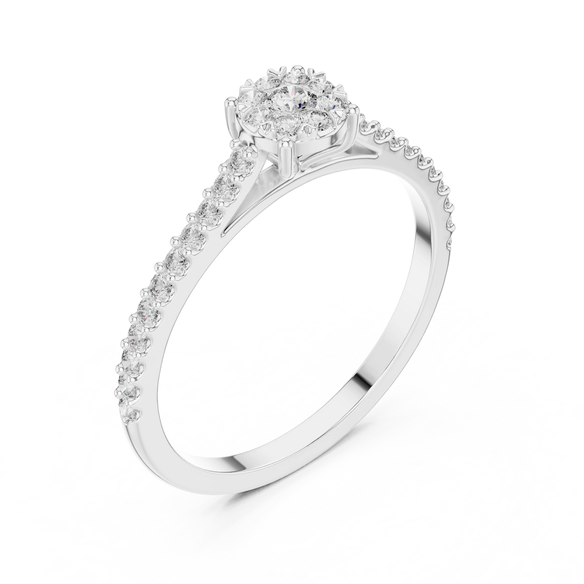 Petite Cluster Pavé Moissanite Ring in white 925 sterling silver, view 2