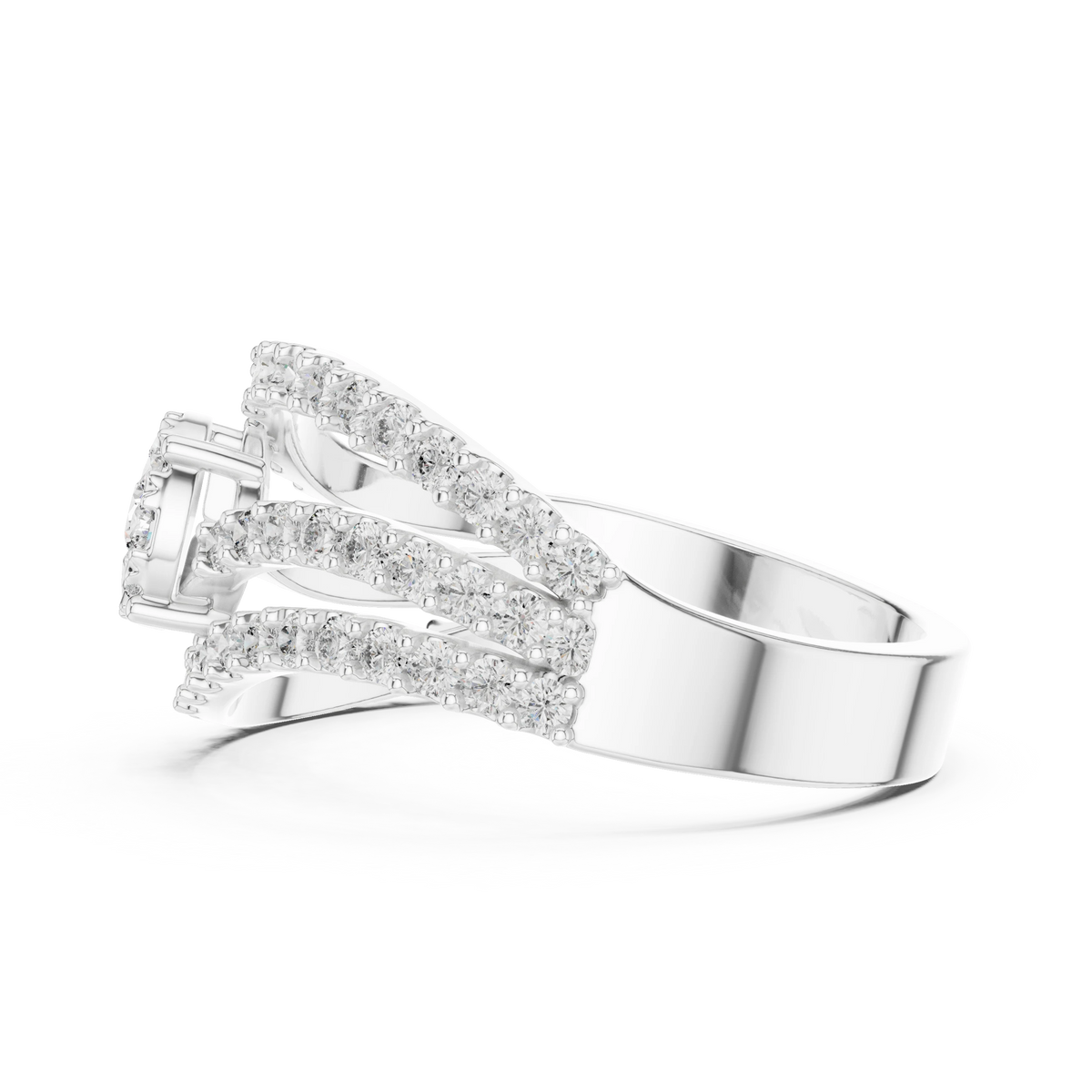 Wavy Three Row Cluster Moissanite Ring in white 925 sterling silver, view 3