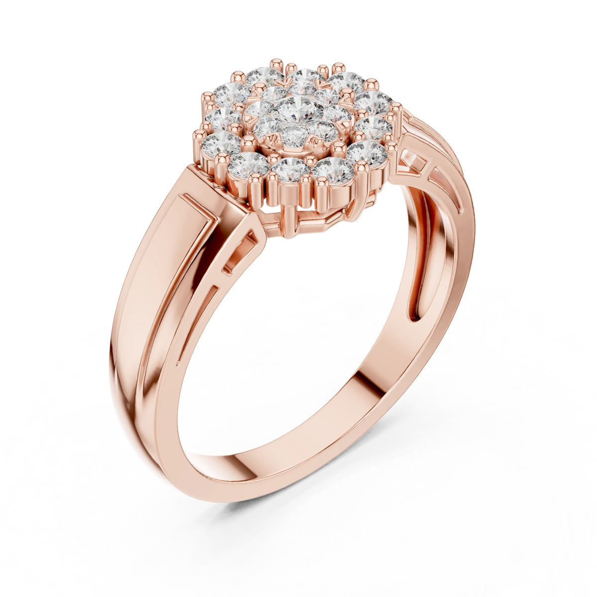 Large Flower Cluster Moissanite Ring in rose 925 sterling silver, view 2