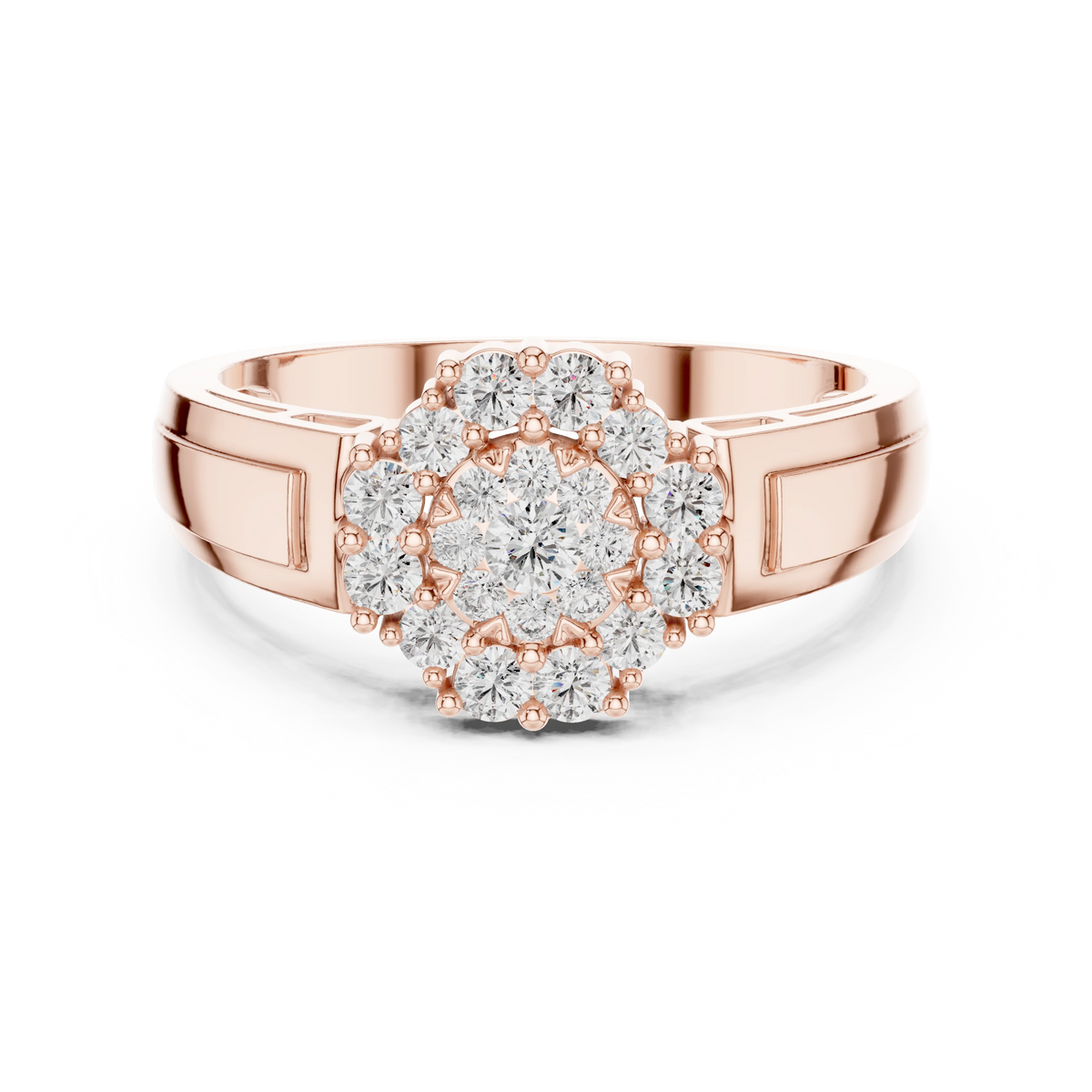 Large Flower Cluster Moissanite Ring in rose 925 sterling silver, view 4