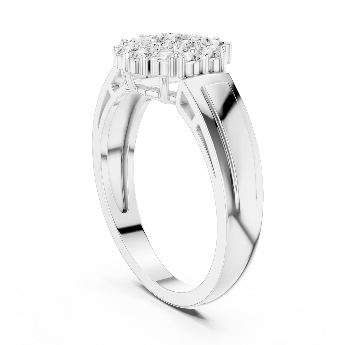 Large Flower Cluster Moissanite Ring in white 925 sterling silver, view 1