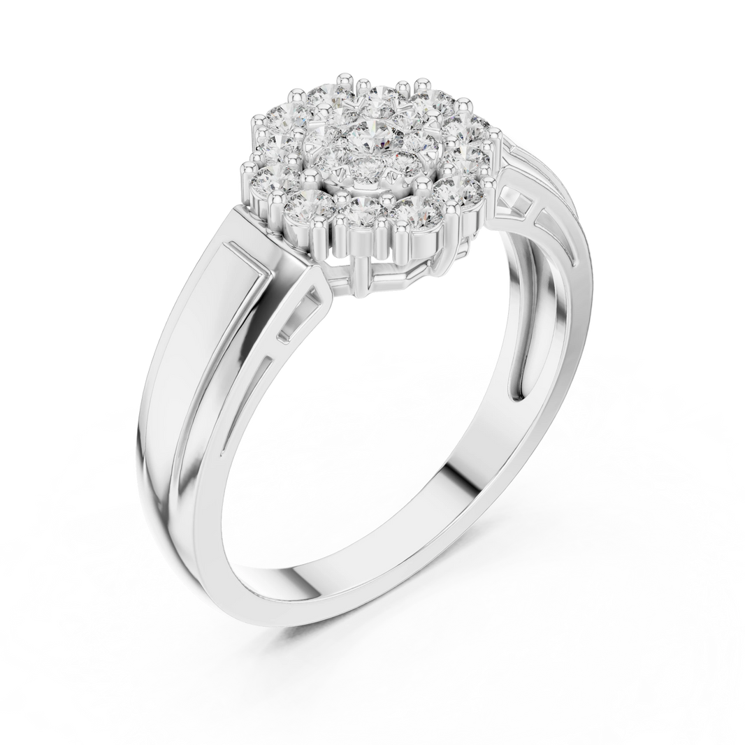 Large Flower Cluster Moissanite Ring in white 925 sterling silver, view 2