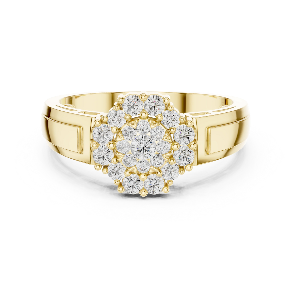 Large Flower Cluster Moissanite Ring in yellow 925 sterling silver, view 4