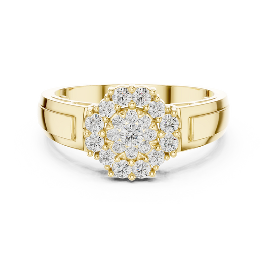 Large Flower Cluster Moissanite Ring in yellow 925 sterling silver, view 4
