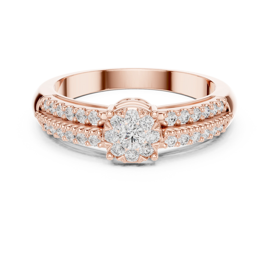 Illusion Cluster Split Shoulder Moissanite Ring in rose 925 sterling silver, view 4