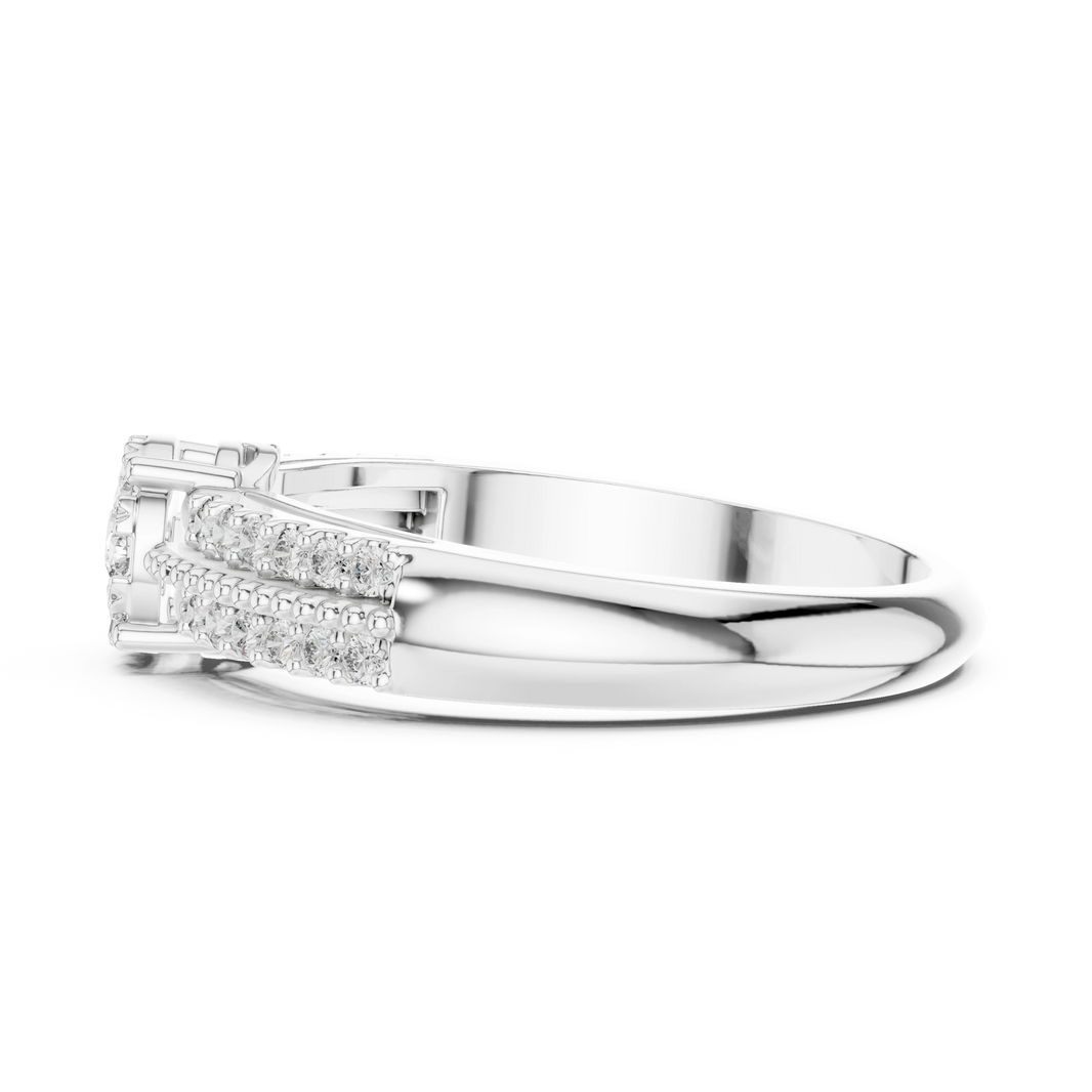 Illusion Cluster Split Shoulder Moissanite Ring in white 925 sterling silver, view 3