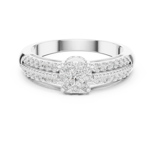 Illusion Cluster Split Shoulder Moissanite Ring in white 925 sterling silver, view 4