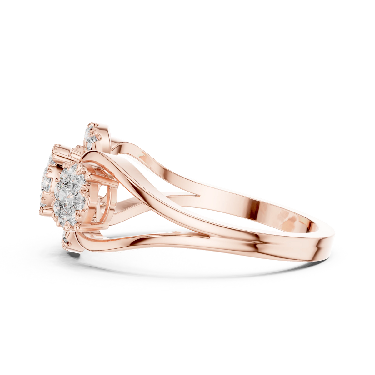 Three Cluster Teardrop Frame Moissanite Ring in rose 925 sterling silver, view 3